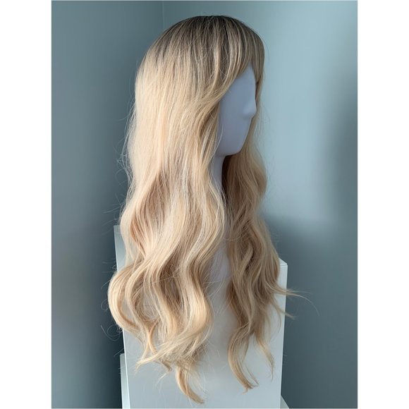 NEW Rooted Curled Blonde Synthetic Wig with Bangs - Picture 2 of 5